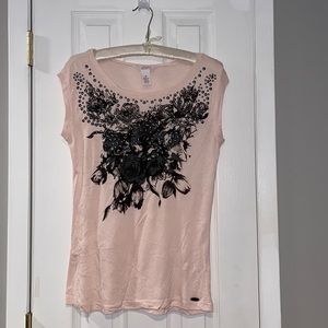 Candie’s Soft Pink Tee with Studded Floral Pattern